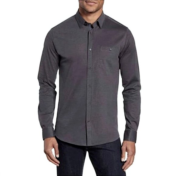 TED BAKER LONDON Broader Gray Pique Cotton Slim Fit Shirt Ted Size 7 - Picture 1 of 10